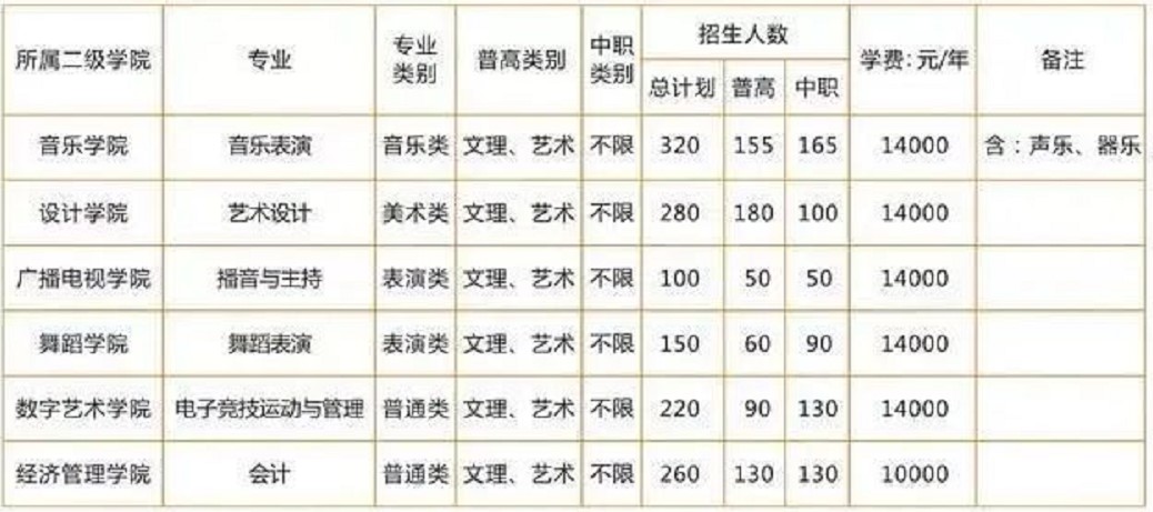 2020年四川文化艺术学院单独招生专业及计划